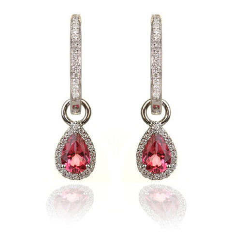 ISAAC WESTMAN® pink tourmaline and 0.33 CTTW diamond earrings featuring vibrant pink stones and sparkling accents.