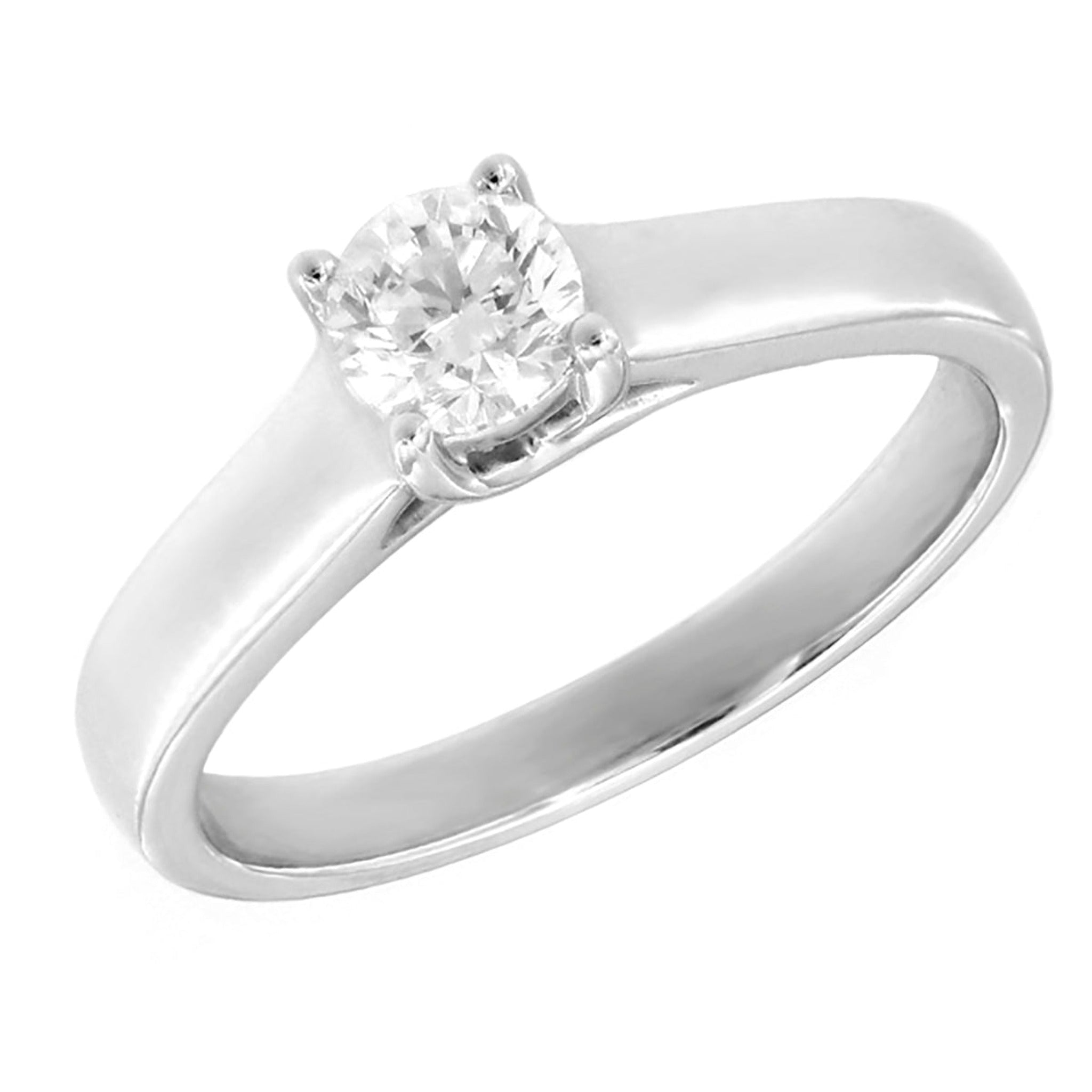 Platinum round brilliant solitaire engagement ring by ISAAC WESTMAN®, featuring a sparkling central diamond and sleek band.
