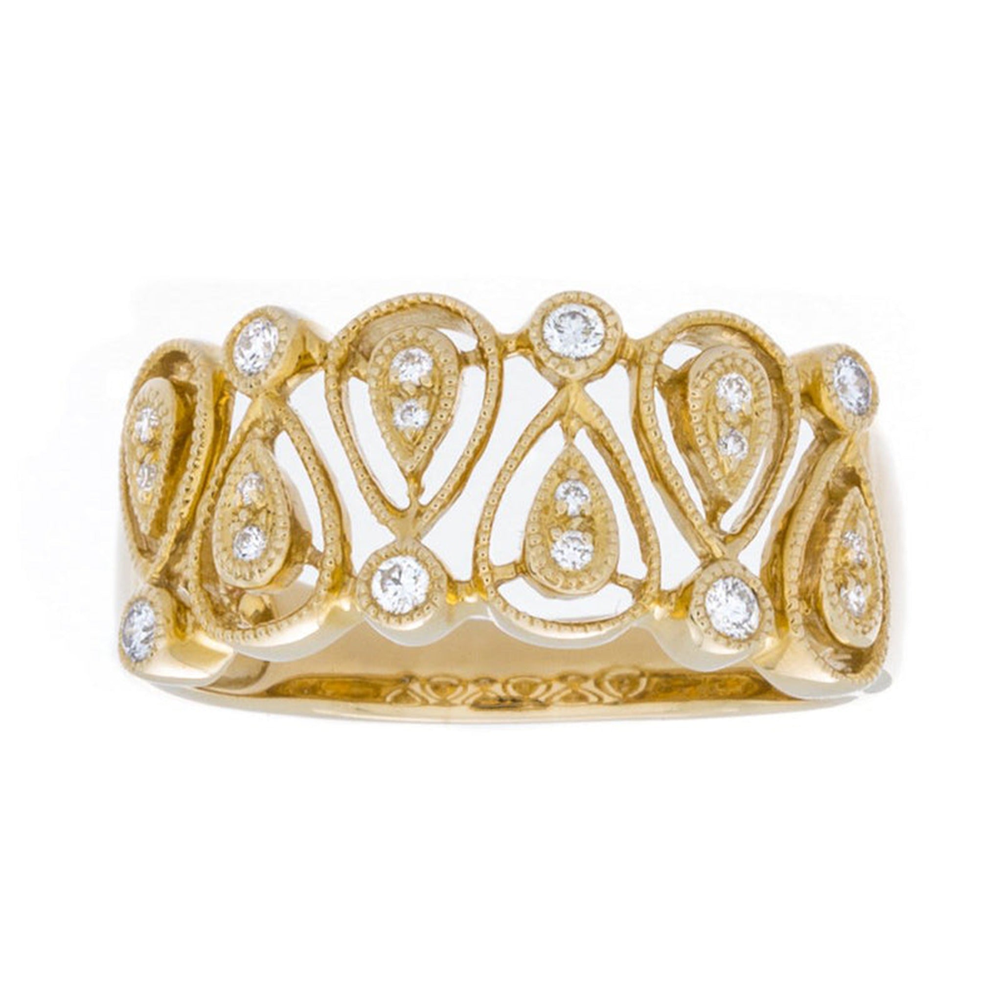 Gold teardrop diamond ring by Isaac Westman featuring a sparkling diamond centerpiece on a sleek band.