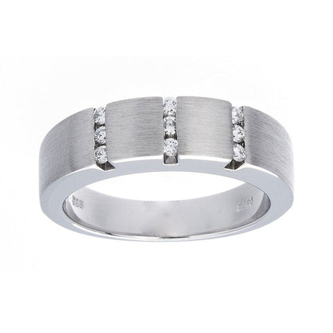 White gold diamond wedding ring by Isaac Westman featuring a sleek band with sparkling diamonds.