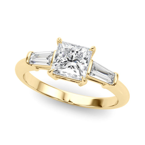 Three-stone princess cut engagement ring by ISAAC WESTMAN® featuring a elegant design with sparkling center stones and a polished band.