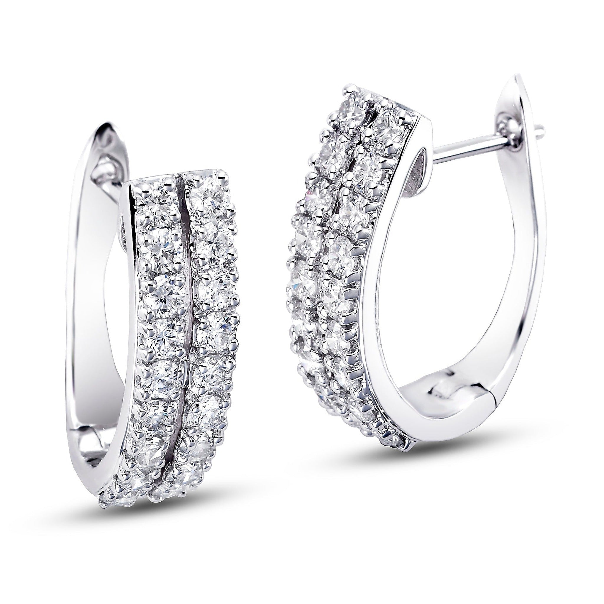 Two-row diamond huggie earrings by ISAAC WESTMAN® featuring sparkling diamonds and a sleek gold hoop design.