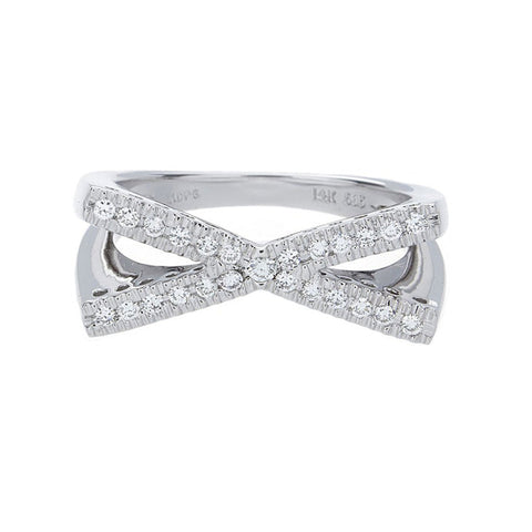 White gold X-shaped diamond ring by ISAAC WESTMAN®, featuring a stylish geometric design and sparkling diamonds.