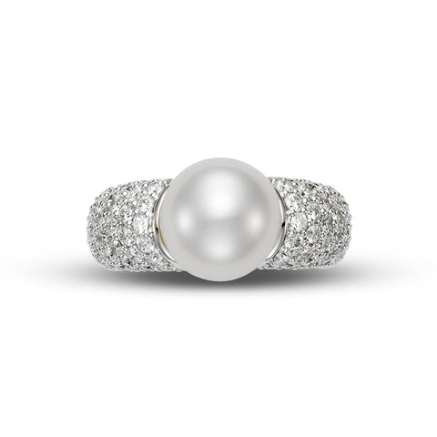White South Sea Pearl Ring with Diamond Pavé