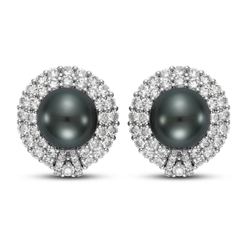 Black Tahitian Pearl & 3.1 CTTW Diamond Earrings - Isaac Westman - 1