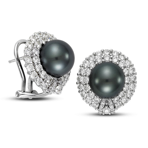 Black Tahitian Pearl & 3.1 CTTW Diamond Earrings - Isaac Westman - 2