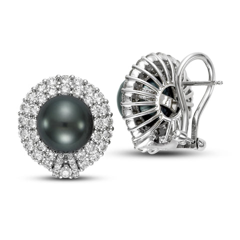 Black Tahitian Pearl & 3.1 CTTW Diamond Earrings - Isaac Westman - 3