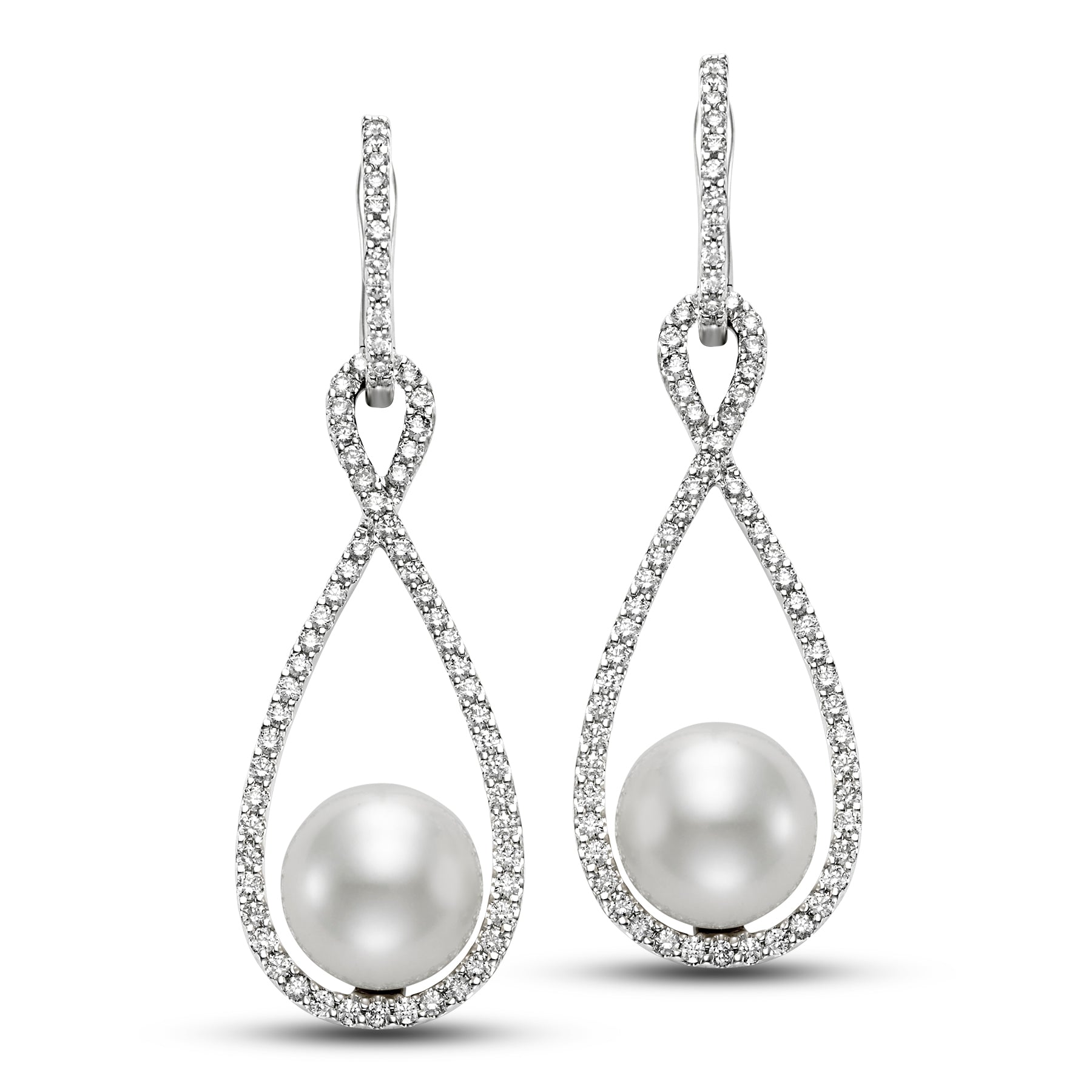 ISAAC WESTMAN® Luminance 14K white gold freshwater pearl and diamond dangle earrings, featuring elegant jewelry design.