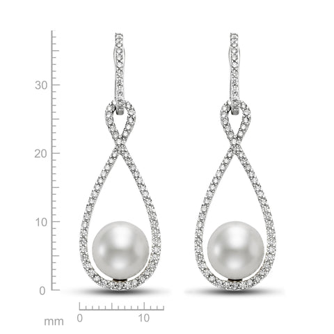 ISAAC WESTMAN® Luminance 14K white gold freshwater pearl and diamond dangle earrings with elegant design