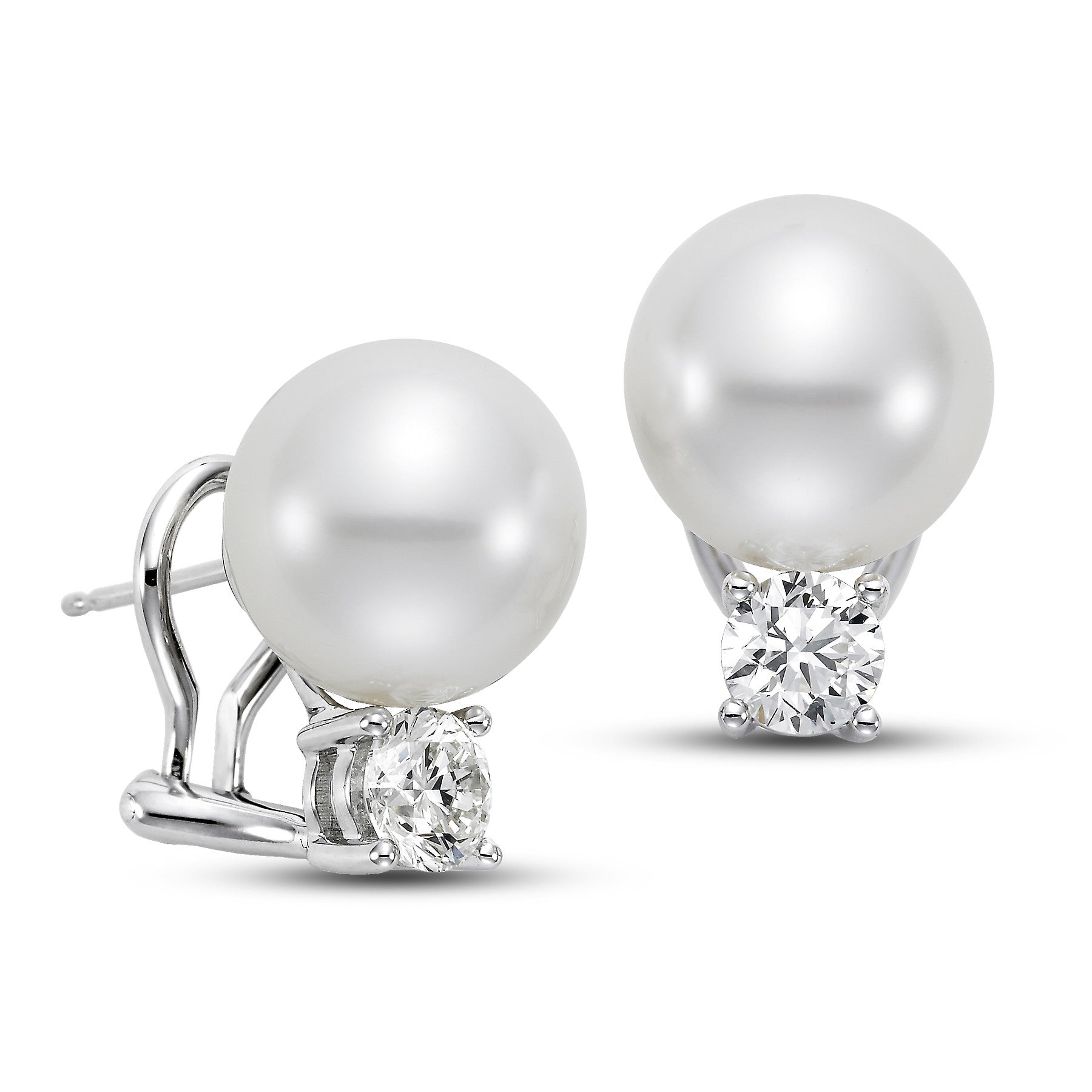 11mm White South Sea Cultured Pearl Earrings with 1.0 CTTW Diamonds - Isaac Westman - 2