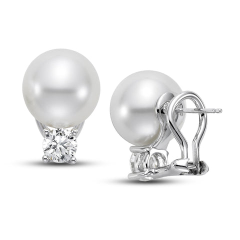 11mm White South Sea Cultured Pearl Earrings with 1.0 CTTW Diamonds - Isaac Westman - 3