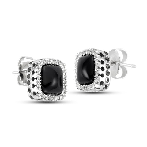 Black Onyx & Diamond Halo Earrings