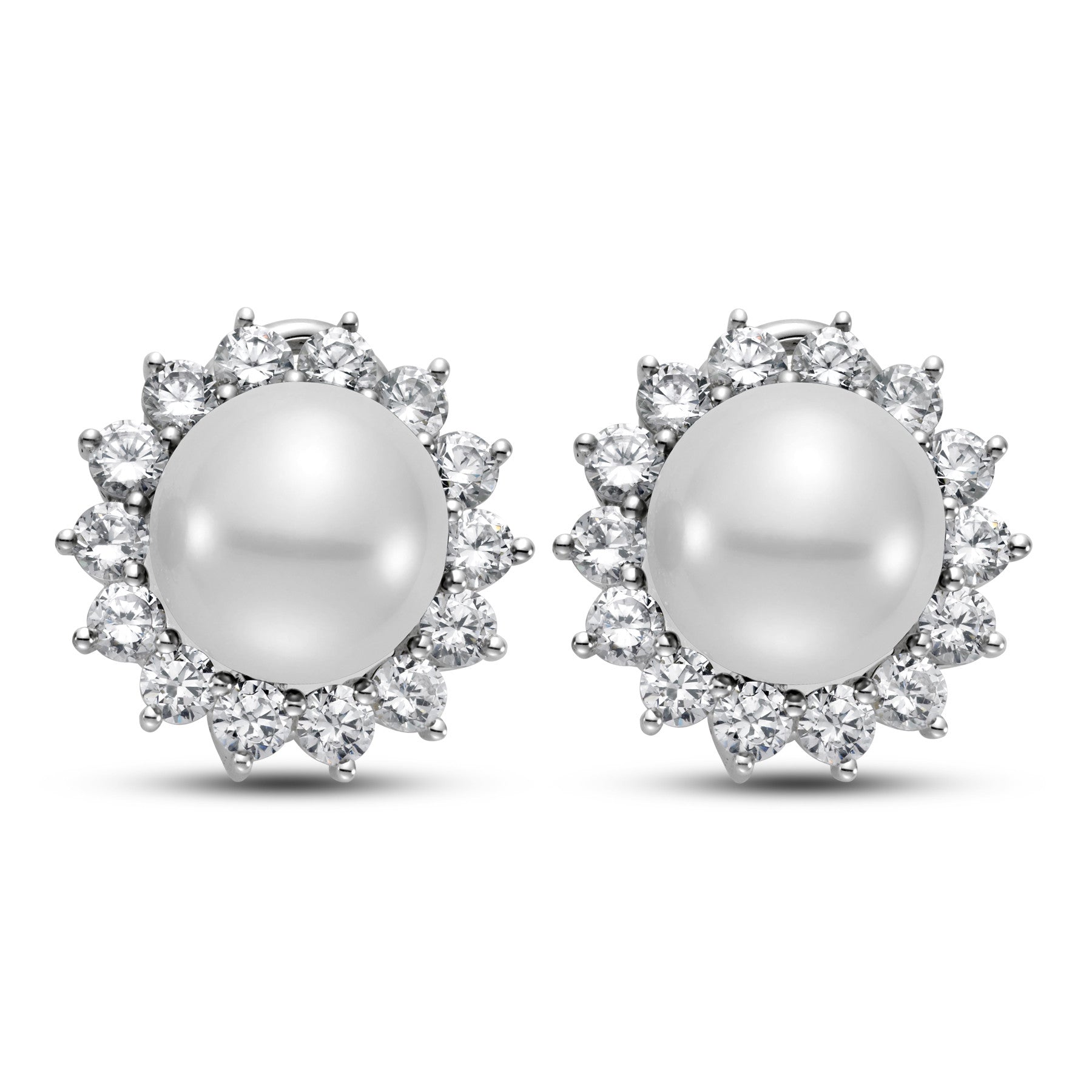 10.5 - 11.5mm White South Sea Pearl Earrings with 2.3 CTTW Diamonds - Isaac Westman - 1