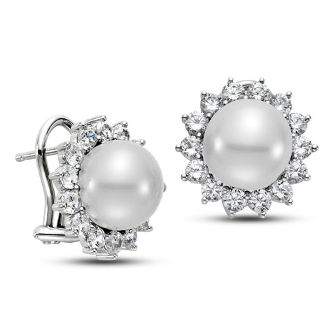 10.5 - 11.5mm White South Sea Pearl Earrings with 2.3 CTTW Diamonds - Isaac Westman - 2