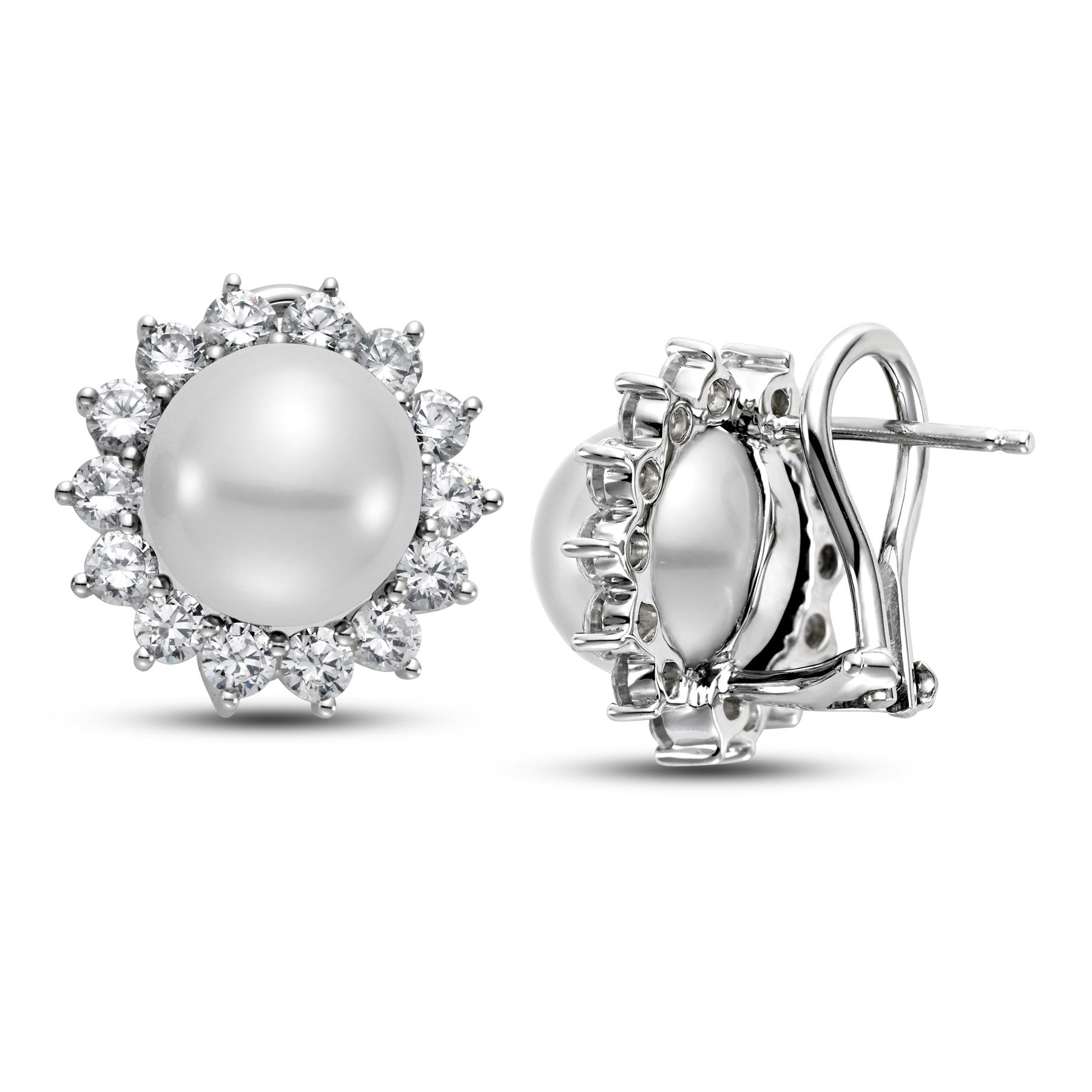 10.5 - 11.5mm White South Sea Pearl Earrings with 2.3 CTTW Diamonds - Isaac Westman - 3
