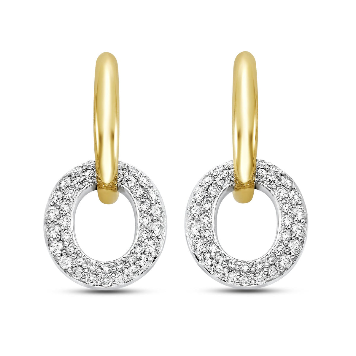14K Yellow & White Gold Pave Diamond Hoop Earrings - Isaac Westman - 1