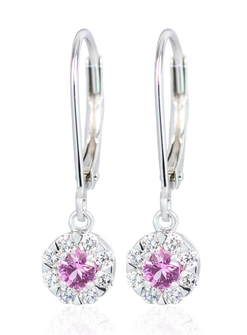 Diamond and Pink Sapphire Dangle Earrings
