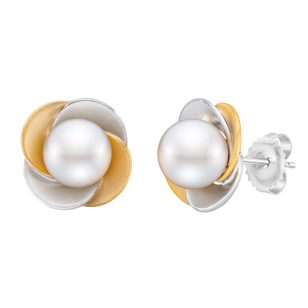 14K Two-Tone Freshwater Pearl Flower Earrings – ISAAC WESTMAN®