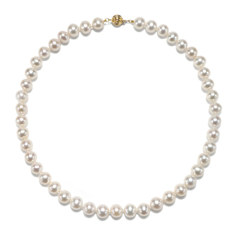 8.5 - 9.5mm Cultured White Freshwater Pearl Necklace, 18", AAA High Luster, 14K Yellow Gold - Isaac Westman - 2