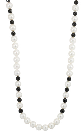 White Freshwater Pearl & Faceted Black Onyx Beads Endless Necklace