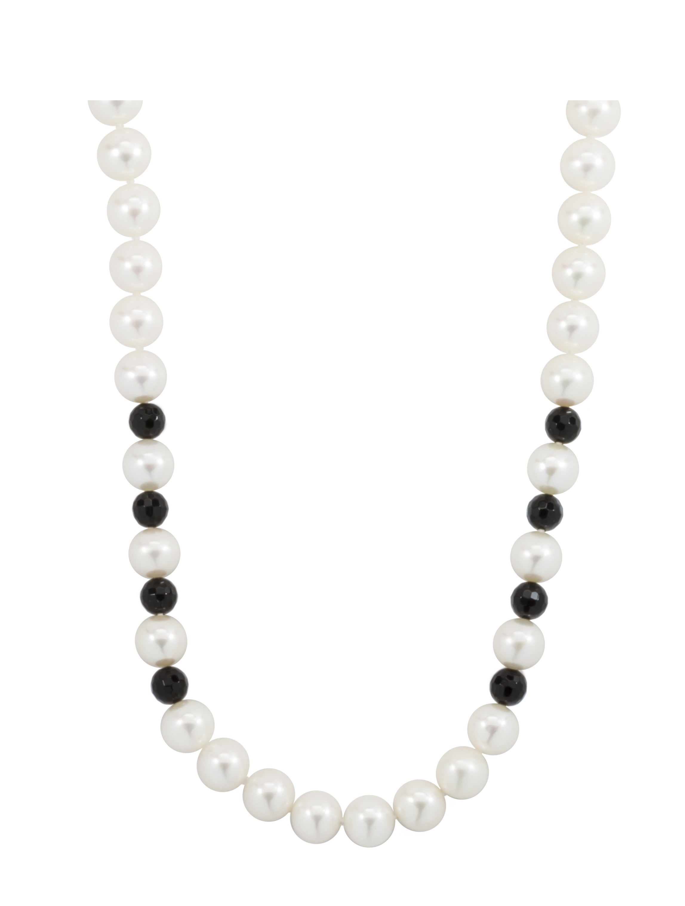 White Freshwater Pearl & Faceted Black Onyx Beads Endless Necklace