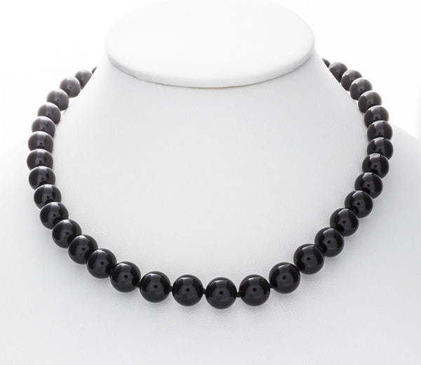 Classic All Silver Beaded Necklace - 10 mm. Round Beads 30 in.