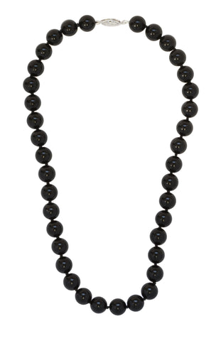 black onyx beaded necklace 10mm sterling silver