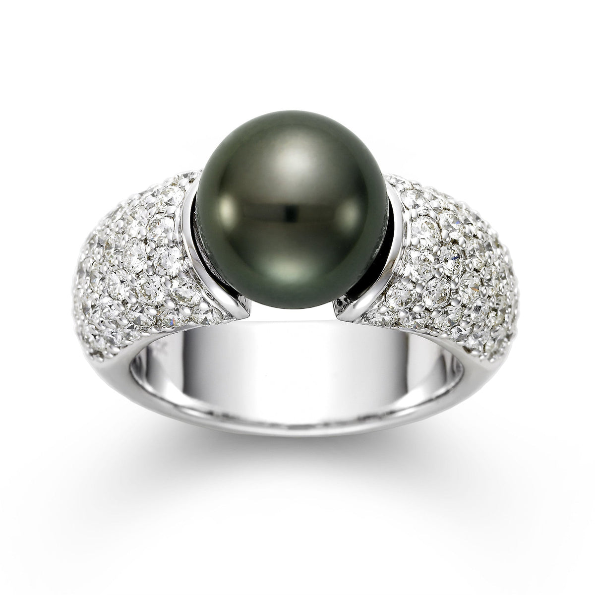 14K White Gold Black Tahitian Pearl and Pave Diamond Ring - Isaac Westman - 1