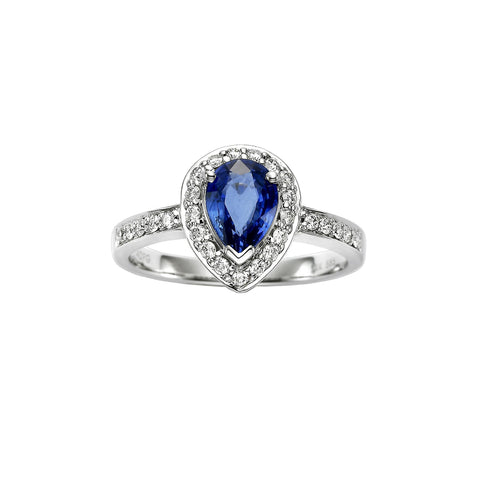 Pear Shaped Blue Sapphire and Diamond Ring - Isaac Westman - 1