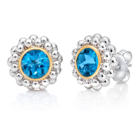 Vivid Electric Blue Swiss Topaz Gems with Luxurious Beaded Setting side view – Fine Jewelry Masterpiece