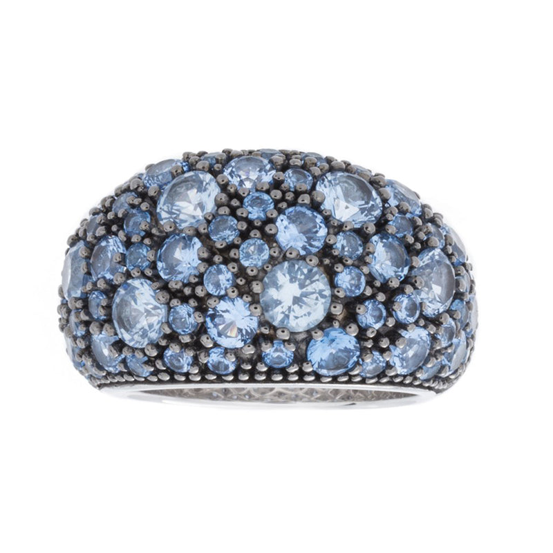 Rhodium Plated 925 Sterling Silver Fashion Ring With Blue Spinel Stones