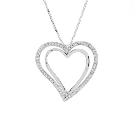 Double Heart Diamond Pendant In 14K White Gold